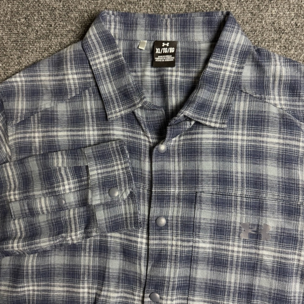Under Armour Flannel Snap Button Shirt Mens XL Blue Plaid Long Sleeve